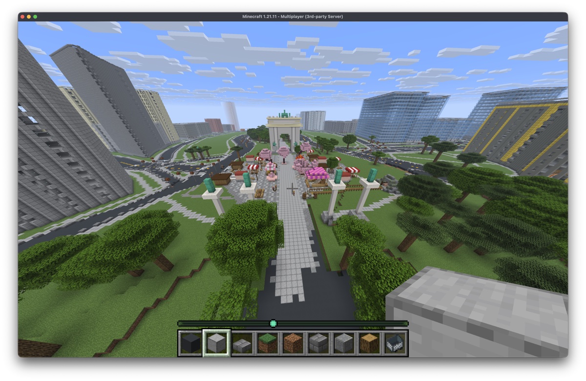 Aerial overview from park toward the arch