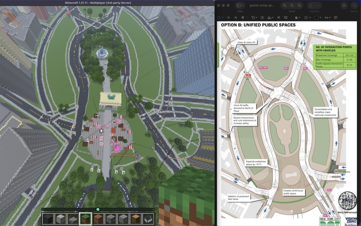 Side-by-side: Minecraft vs Option B redesign plan