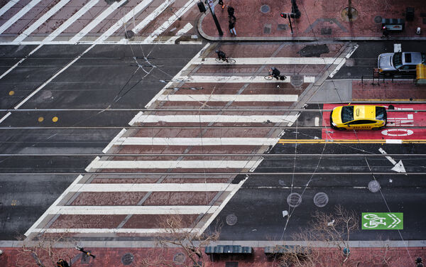 Market Street in San Francisco — wide crosswalks and limited car access