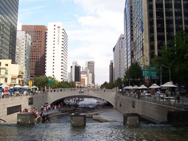 Cheonggyecheon stream in Seoul — a highway was removed to restore this waterway