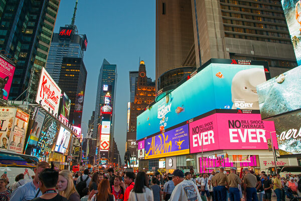 Times Square pedestrian plaza packed with people